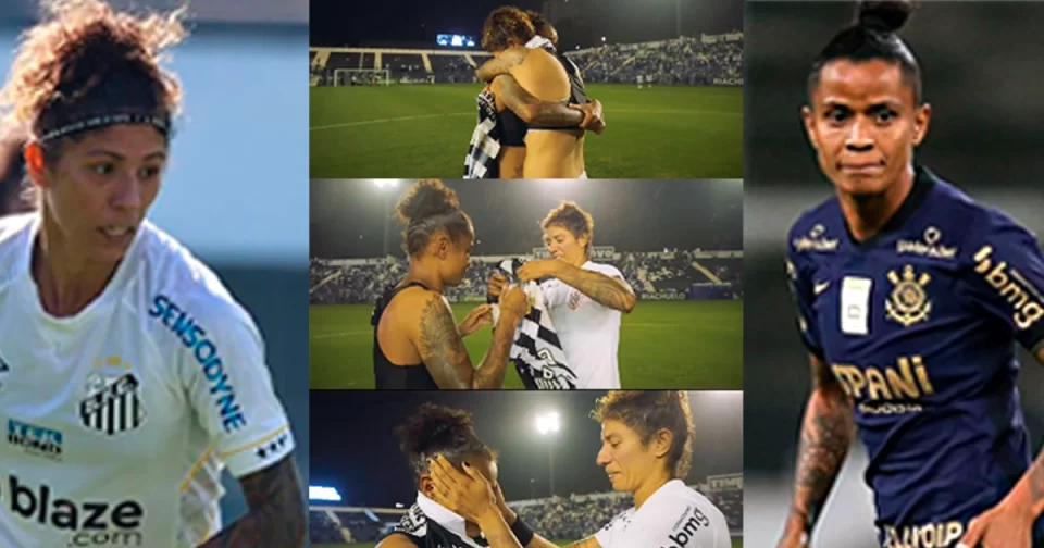 Cris de Osasco e Grazy num momento de amizade após Santos e Corinthians.