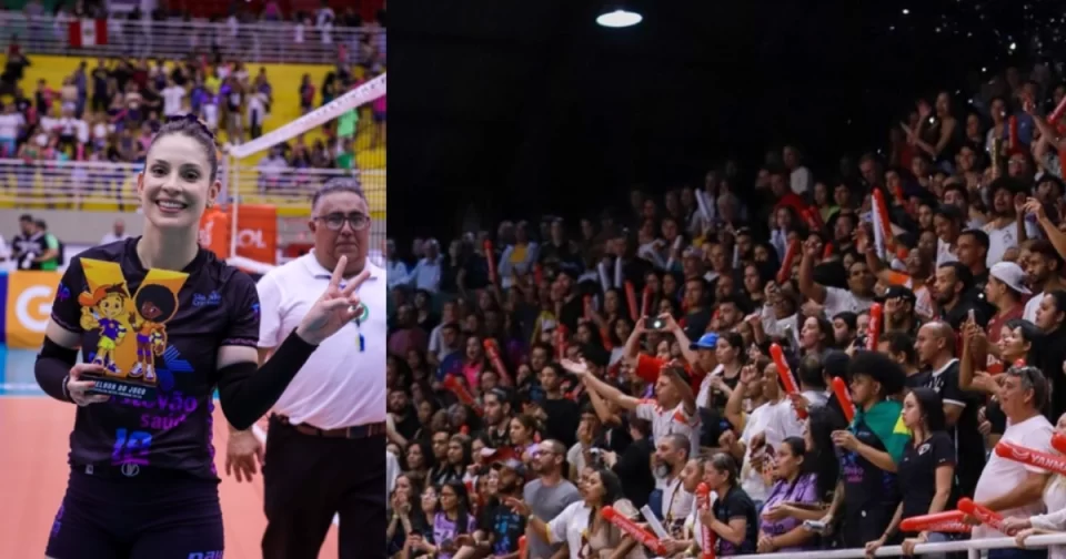 Camila Brait faz pontaço contra Barueri, lance que a CBV dá como erro adversário.