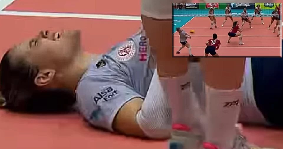 Líbero do Barueri, Letícia toma bolada violenta do Fluminense no final do turno da 1ª fase da Superliga.