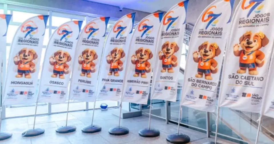 Wind banners dos Jogos Regionais que acontecerão em São Bernardo do Campo, de 11 a 20 de julho.