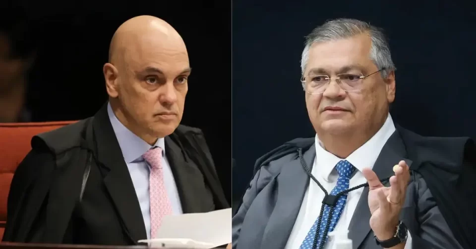 Ministros Alexandre de Moraes e Flavio Dino condenam Bolsonaro e parceiros do golpe.