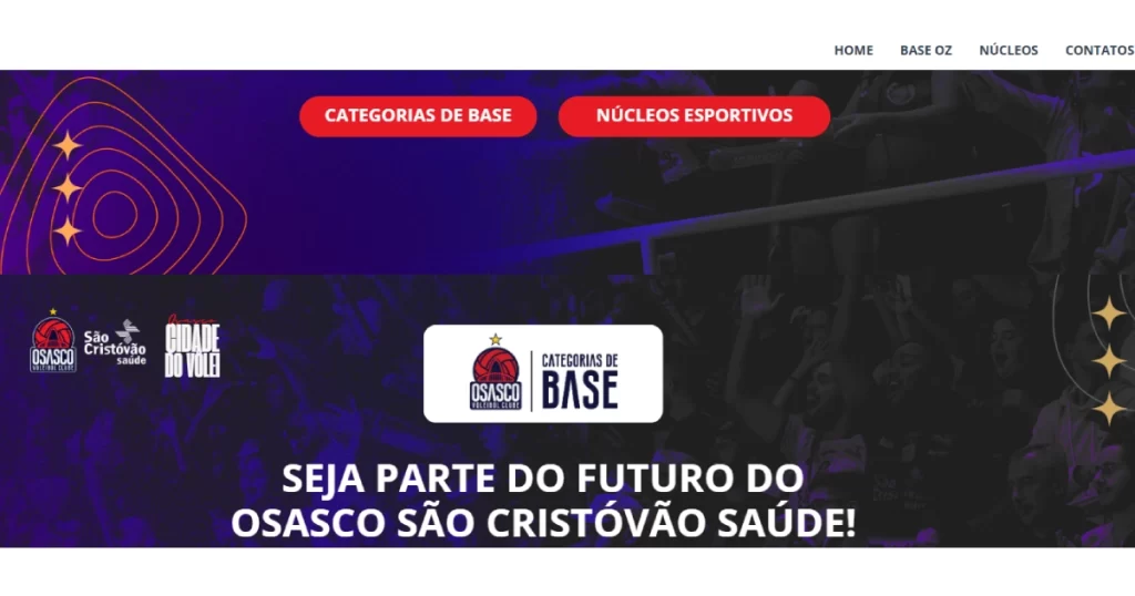 Site que o Osasco Vôlei aponta para apresentar projeto social de bases para vôlei e basquete femininos.