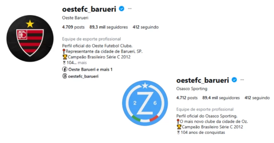 Oeste altera perfil social apontando Osasco como nova sede - muda nome e cores.